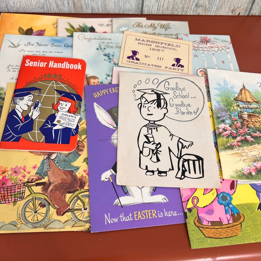 Vintage 1940-60s Greeting Card Lot of 14 Graduation Easter holiday Ephemera